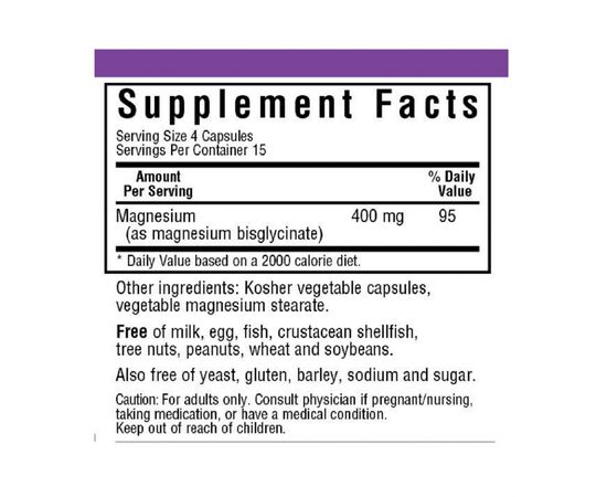 Мінерали Bluebonnet Nutrition Магній гліцинат, 400 Мг, Magnesium Glycinate, 60 вегетаріанс (BLB0748), зображення 2 Мінерали Bluebonnet Nutrition Магній гліцинат, 400 Мг, Magnesium Glycinate, 60 вегетаріанс (BLB0748), зображення 2
