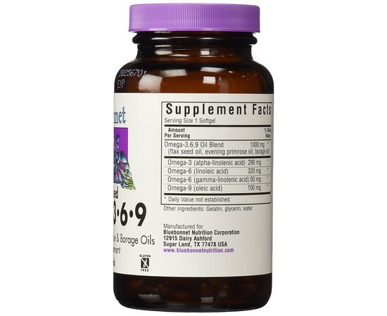 Жирные кислоты Bluebonnet Nutrition Омега 3-6-9 на Растительной Основе 1000мг, 90 желатиновых к (BLB-01012), изображение 2 Жирные кислоты Bluebonnet Nutrition Омега 3-6-9 на Растительной Основе 1000мг, 90 желатиновых к (BLB-01012), изображение 2