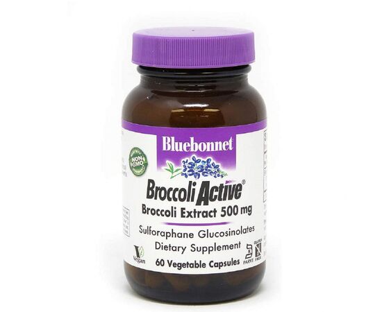Трави Bluebonnet Nutrition Екстракт Брокколі 500 мг, Broccoli Active, 60 вегетаріанськи (BLB1260)