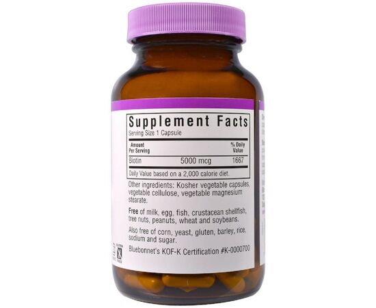 Витамин Bluebonnet Nutrition Биотин (B7) 5000 мкг, Biotin, 120 вегетарианских капсул (BLB0448), изображение 2 Витамин Bluebonnet Nutrition Биотин (B7) 5000 мкг, Biotin, 120 вегетарианских капсул (BLB0448), изображение 2