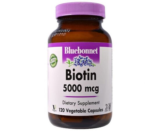 Витамин Bluebonnet Nutrition Биотин (B7) 5000 мкг, Biotin, 120 вегетарианских капсул (BLB0448)