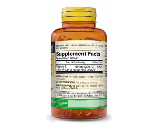 Витамин Mason Natural Витамин Е 90мг, Vitamin E 200IU, 100 гелевых капсул (MAV05061), изображение 2