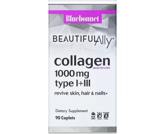 Вітамінно-мінеральний комплекс Bluebonnet Nutrition Колаген 1000 мг, Beautiful Ally, Collagen Type I + III, 90 капсул (BLB1516)