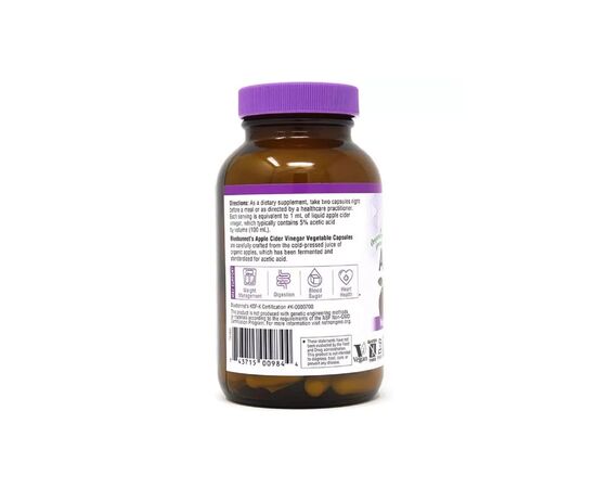 Травы Bluebonnet Nutrition Яблочный уксус, Apple cider vinegar, 120 вегетарианских капсул (BLB0984), изображение 3 Травы Bluebonnet Nutrition Яблочный уксус, Apple cider vinegar, 120 вегетарианских капсул (BLB0984), изображение 3