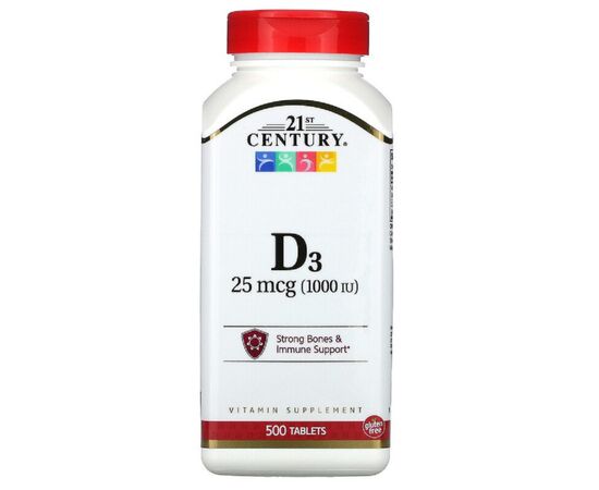 Вітамін 21st Century Вітамін D3 1000 МО, Vitamin D3, 500 таблеток (CEN-27139)