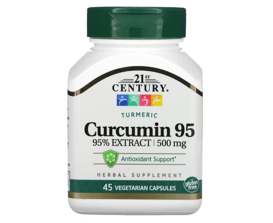 Трави 21st Century Куркумін 95, 500 мг, Curcumin 95, 45 вегетаріанських капсул (CEN-22757)