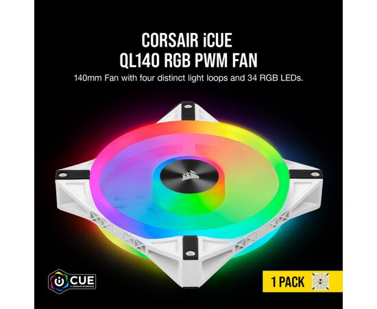 Кулер для корпуса Corsair iCUE QL140 RGB (CO-9050105-WW), изображение 5 Кулер для корпуса Corsair iCUE QL140 RGB (CO-9050105-WW), изображение 5