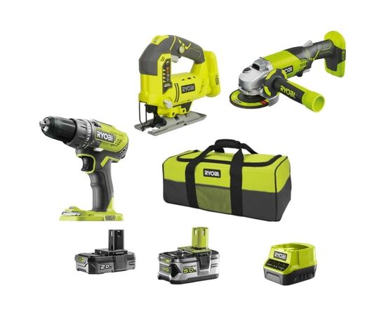 Набор электроинструментов Ryobi электрических ONE+ R18CK3C-252S+R18DD3,R18JS+R18AG+АКБ 5Ah+2Ah, ЗУ, сумка (5133003598)