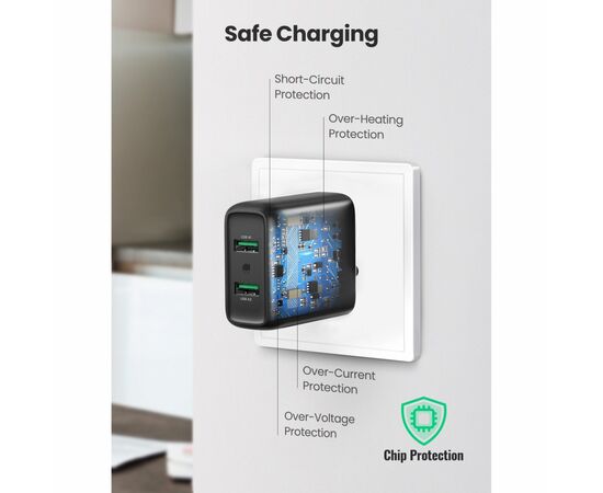 Зарядное устройство Ugreen CD161 36W 2xUSB QC 3.0 Charger (Black) (10216), изображение 2