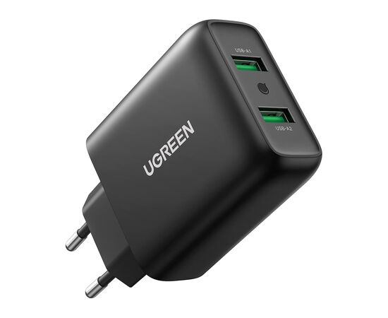 Зарядний пристрій Ugreen CD161 36W 2xUSB QC 3.0 Charger (Black) (10216)