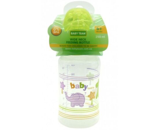 Бутылочка для кормления Baby Team c широким горлом, 250мл 6+ (1002_зеленый), изображение 2 Бутылочка для кормления Baby Team c широким горлом, 250мл 6+ (1002_зеленый), изображение 2