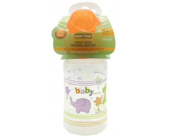 Бутылочка для кормления Baby Team c широким горлом, 250мл 6+ (1002_оранжевый), изображение 2 Бутылочка для кормления Baby Team c широким горлом, 250мл 6+ (1002_оранжевый), изображение 2