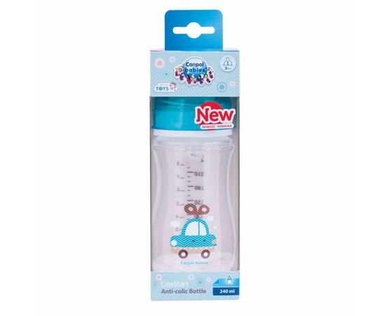 Бутылочка для кормления Canpol babies антиколиковая EasyStart - Toys с широким отверстием 240 мл (35/221_blu), изображение 2
