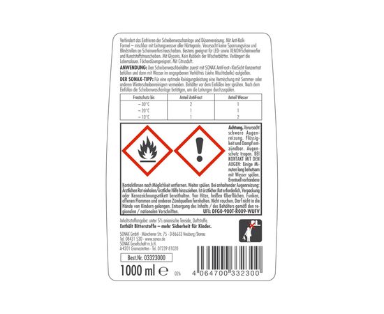 Омивач автомобільний Sonax Antifrost + Klarsicht Konzentrat -70 1л (332300), зображення 3 Омивач автомобільний Sonax Antifrost + Klarsicht Konzentrat -70 1л (332300), зображення 3