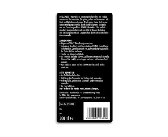 Автополіроль Sonax Polish Wax Color NanoPro 500мл (296200), зображення 2 Автополіроль Sonax Polish Wax Color NanoPro 500мл (296200), зображення 2