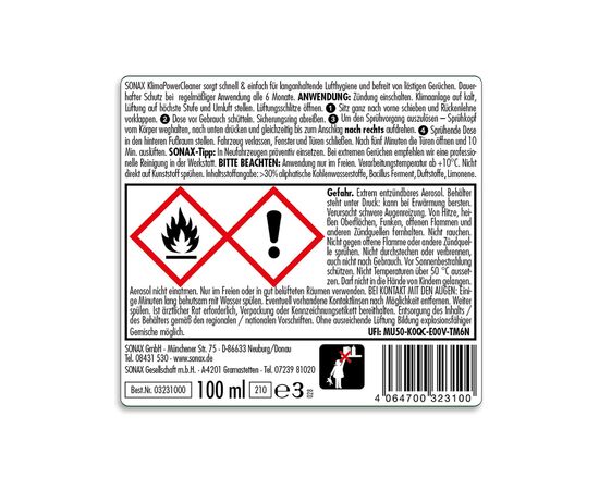 Автомобильный очиститель Sonax Klima Power Cleaner AirAid symbiotisch Thekendisplay 100 мл (323100), изображение 2 Автомобильный очиститель Sonax Klima Power Cleaner AirAid symbiotisch Thekendisplay 100 мл (323100), изображение 2