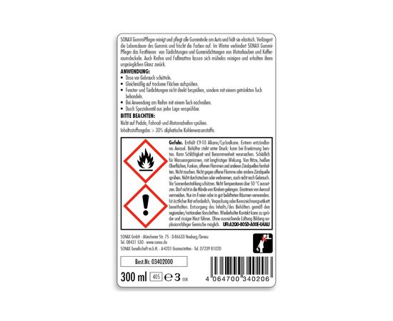 Автомобільний очисник Sonax Gummipfleger 300 мл (340200), зображення 2 Автомобільний очисник Sonax Gummipfleger 300 мл (340200), зображення 2