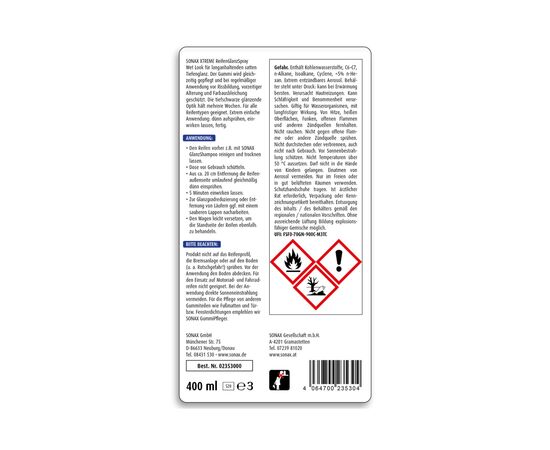 Автомобільний очисник Sonax шин глянцевий XTREME Reifenglanzspray Wet Look (235300), зображення 8 Автомобільний очисник Sonax шин глянцевий XTREME Reifenglanzspray Wet Look (235300), зображення 8