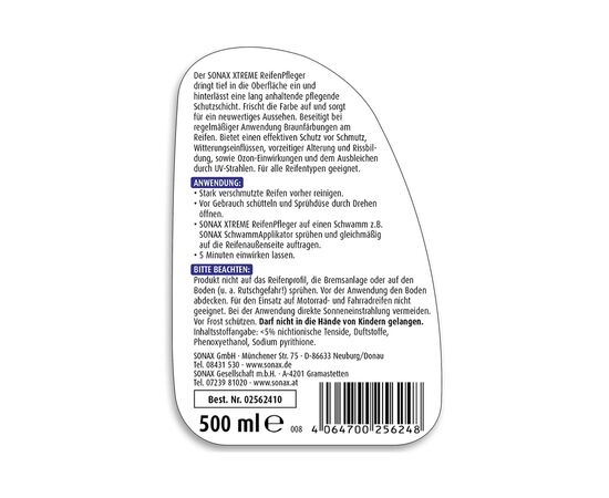 Автомобільний очисник Sonax шин матове XTREME ReifenPfleger Matteffec (256241), зображення 2 Автомобільний очисник Sonax шин матове XTREME ReifenPfleger Matteffec (256241), зображення 2