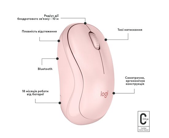 Мишка Logitech M240 Silent Wireless Rose (910-007121), зображення 8 Мишка Logitech M240 Silent Wireless Rose (910-007121), зображення 8