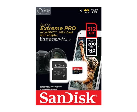 Карта памяти SanDisk 512 GB microSDXC UHS-I U3 Extreme Pro+SD Adapter (SDSQXCD-512G-GN6MA), изображение 4 Карта памяти SanDisk 512 GB microSDXC UHS-I U3 Extreme Pro+SD Adapter (SDSQXCD-512G-GN6MA), изображение 4