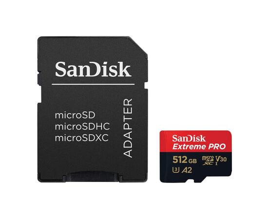 Карта памяти SanDisk 512 GB microSDXC UHS-I U3 Extreme Pro+SD Adapter (SDSQXCD-512G-GN6MA)