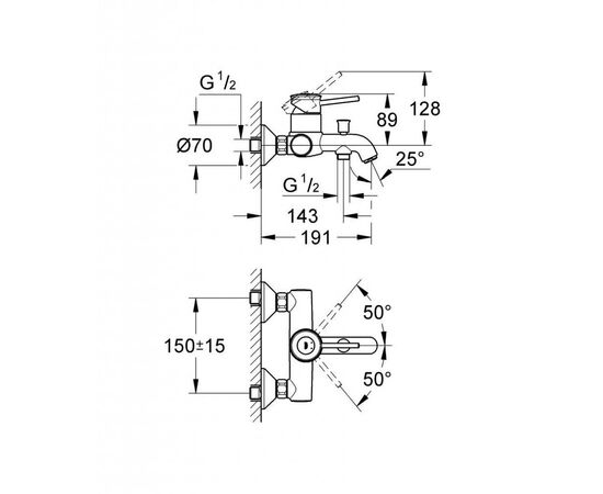 Смеситель Grohe BauClassic OHM bath exposed (32865000), изображение 2 Смеситель Grohe BauClassic OHM bath exposed (32865000), изображение 2