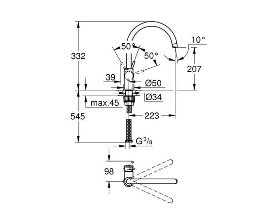 Смеситель Grohe BauClassic OHM sink C-spout EU (31535001), изображение 3 Смеситель Grohe BauClassic OHM sink C-spout EU (31535001), изображение 3