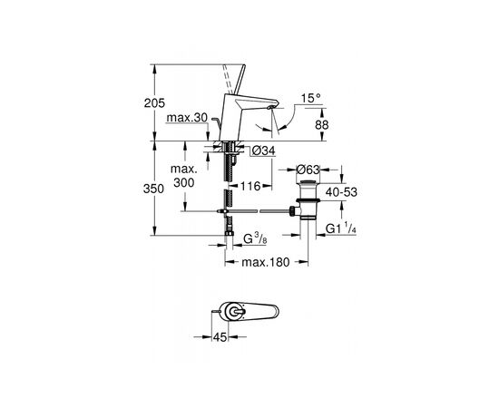 Смеситель Grohe EUD Joystick (23425000), изображение 6 Смеситель Grohe EUD Joystick (23425000), изображение 6