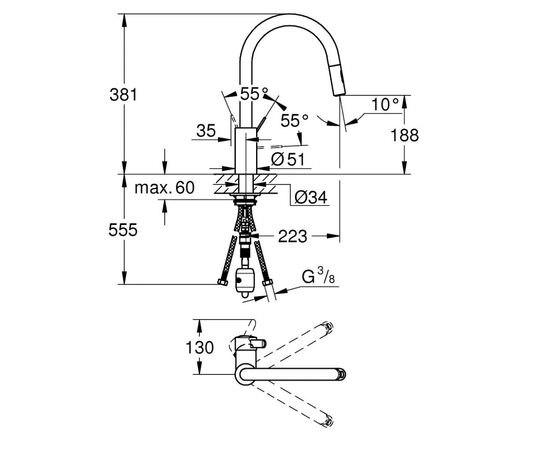 Смеситель Grohe Eurosmart Cosmo (31481001), изображение 2 Смеситель Grohe Eurosmart Cosmo (31481001), изображение 2