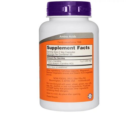 Витамин Now Foods Ацетил-L Карнитин, Acetyl-L Carnitine, 500 мг, 100 капсул (NF0076), изображение 2 Витамин Now Foods Ацетил-L Карнитин, Acetyl-L Carnitine, 500 мг, 100 капсул (NF0076), изображение 2