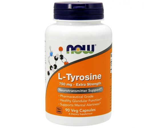 Аминокислота Now Foods L-Тирозин, L-Tyrosine, 750 мг, 90 вегетарианских капсул (NOW-00165)