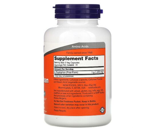 Аминокислота Now Foods L-Триптофан, 500 мг, 60 вегетарианских капсул (NF0166), изображение 2 Аминокислота Now Foods L-Триптофан, 500 мг, 60 вегетарианских капсул (NF0166), изображение 2