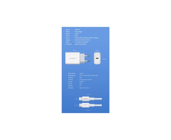 Зарядное устройство Ugreen CD137 Type-C PD 20W Charger (White) (60450), изображение 8 Зарядное устройство Ugreen CD137 Type-C PD 20W Charger (White) (60450), изображение 8
