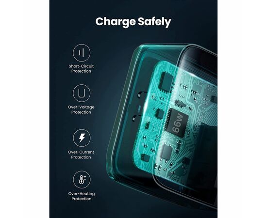 Зарядное устройство Ugreen CD216 66W 2xType-C PD Charger (Black) (70867), изображение 4 Зарядное устройство Ugreen CD216 66W 2xType-C PD Charger (Black) (70867), изображение 4
