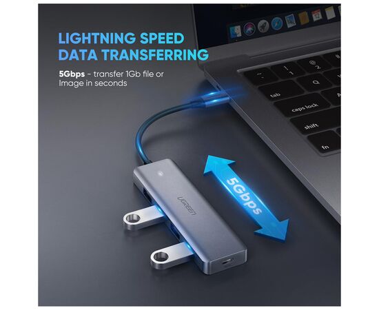 Концентратор Ugreen CM219 HUB Type-C - 3xUSB with MicroUSB Power Port (Gray) (70336), изображение 3 Концентратор Ugreen CM219 HUB Type-C - 3xUSB with MicroUSB Power Port (Gray) (70336), изображение 3