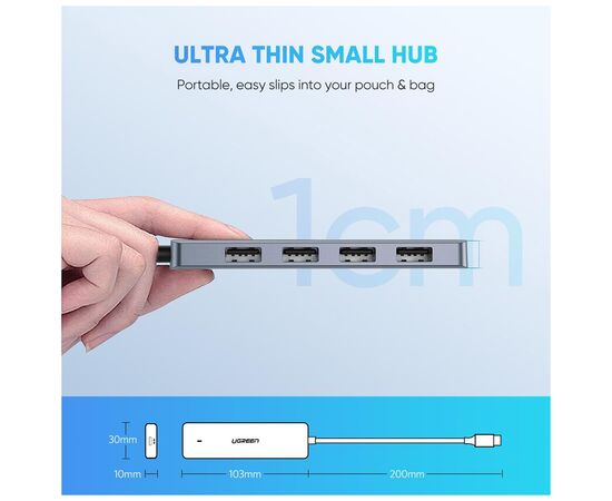 Концентратор Ugreen CM219 HUB Type-C - 3xUSB with MicroUSB Power Port (Gray) (70336), изображение 4 Концентратор Ugreen CM219 HUB Type-C - 3xUSB with MicroUSB Power Port (Gray) (70336), изображение 4
