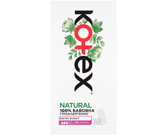 Щоденні прокладки Kotex Natural Normal+ 36 шт. (5029053548975), зображення 2 Щоденні прокладки Kotex Natural Normal+ 36 шт. (5029053548975), зображення 2