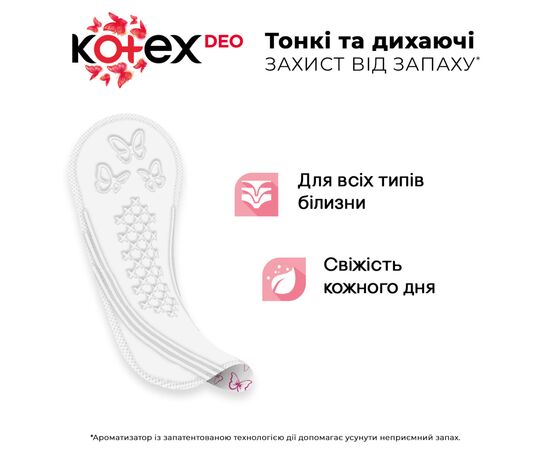 Ежедневные прокладки Kotex Normal Plus Deo 56 шт. (5029053548265), изображение 3 Ежедневные прокладки Kotex Normal Plus Deo 56 шт. (5029053548265), изображение 3