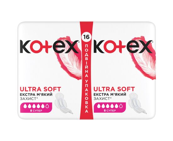 Гигиенические прокладки Kotex Ultra Soft Super 16 шт. (5029053542690), изображение 2 Гигиенические прокладки Kotex Ultra Soft Super 16 шт. (5029053542690), изображение 2