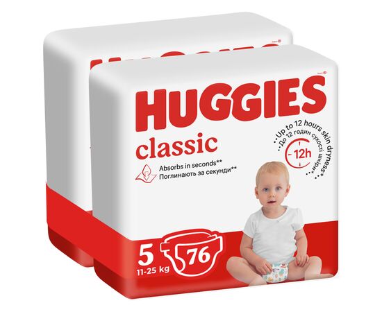 Подгузник Huggies Classic 5 (11-25 кг) J-Pack 76 шт ( 2*38) (5029054236871), изображение 2 Подгузник Huggies Classic 5 (11-25 кг) J-Pack 76 шт ( 2*38) (5029054236871), изображение 2