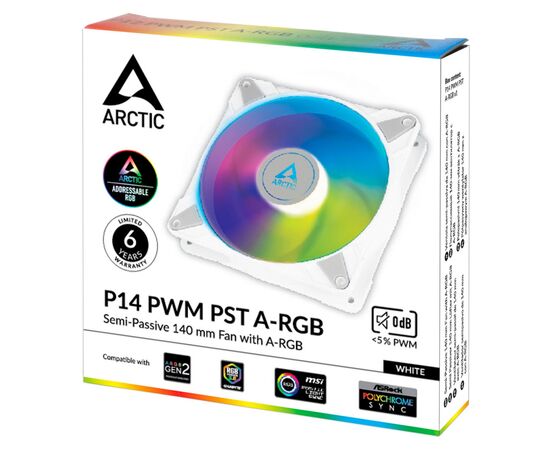 Кулер для корпуса Arctic P14 PWM PST/A-RGB WHITE (ACFAN00276A), изображение 4 Кулер для корпуса Arctic P14 PWM PST/A-RGB WHITE (ACFAN00276A), изображение 4