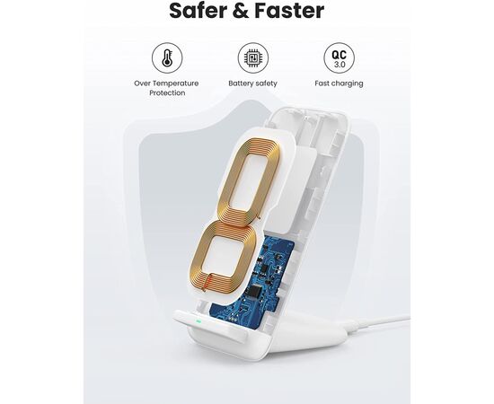 Зарядное устройство Ugreen CD221 Wireless Stand (15 W) white (80576), изображение 5 Зарядное устройство Ugreen CD221 Wireless Stand (15 W) white (80576), изображение 5