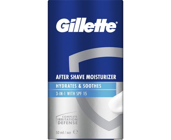 Бальзам после бритья Gillette 3 in 1 Hydrates & Soothes SPF+15 50 мл (8001090303929), изображение 2 Бальзам после бритья Gillette 3 in 1 Hydrates & Soothes SPF+15 50 мл (8001090303929), изображение 2