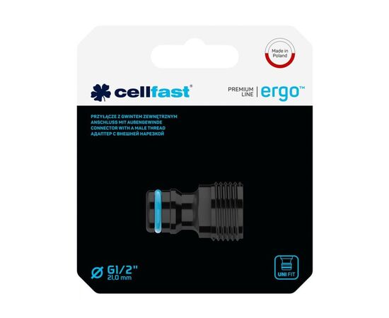 Коннектор для шланга Cellfast для крана ERGO 1/2' с внешней резьбой (блистер) (53-230), изображение 2 Коннектор для шланга Cellfast для крана ERGO 1/2' с внешней резьбой (блистер) (53-230), изображение 2