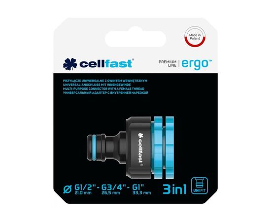 Коннектор для шланга Cellfast для крана ERGO 1/2, 3/4, 1' с внутренней резьбой (блистер) (53-210), изображение 3 Коннектор для шланга Cellfast для крана ERGO 1/2, 3/4, 1' с внутренней резьбой (блистер) (53-210), изображение 3