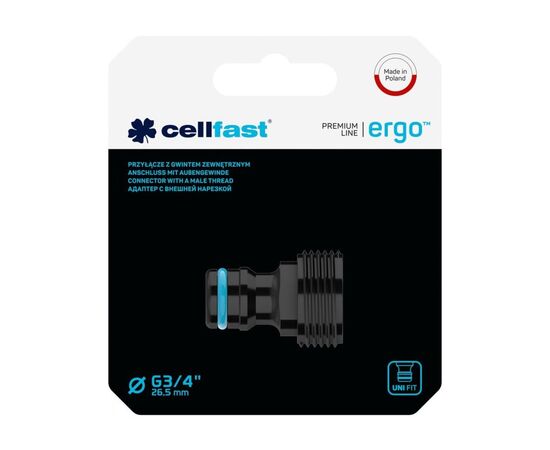 Коннектор для шланга Cellfast для крана ERGO 3/4' с внешней резьбой (блистер) (53-235), изображение 2 Коннектор для шланга Cellfast для крана ERGO 3/4' с внешней резьбой (блистер) (53-235), изображение 2
