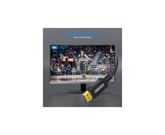 Кабель мультимедийный Display Port to Display Port 2.0m V1.4 8K 60Hz Choetech (XDD01-BK), изображение 6 Кабель мультимедийный Display Port to Display Port 2.0m V1.4 8K 60Hz Choetech (XDD01-BK), изображение 6