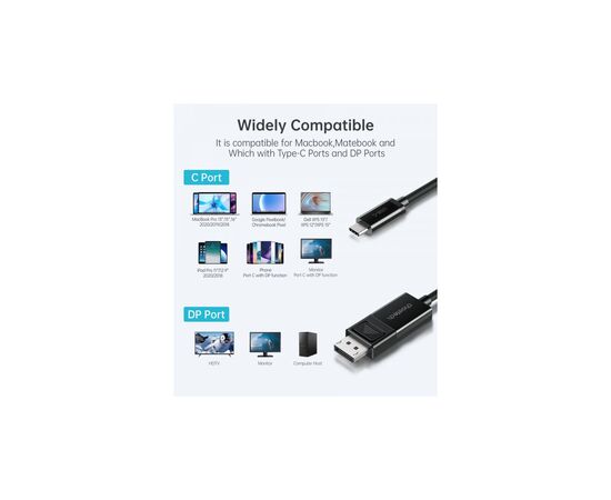 Кабель мультимедийный USB-C to DisplayPort 1.8m 8K 30Hz Choetech (XCP-1803-BK), изображение 3 Кабель мультимедийный USB-C to DisplayPort 1.8m 8K 30Hz Choetech (XCP-1803-BK), изображение 3