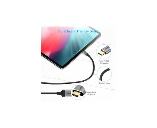Кабель мультимедийный USB-C to HDMI 1.8m 4K 60Hz Choetech (CH0021-BK), изображение 10 Кабель мультимедийный USB-C to HDMI 1.8m 4K 60Hz Choetech (CH0021-BK), изображение 10